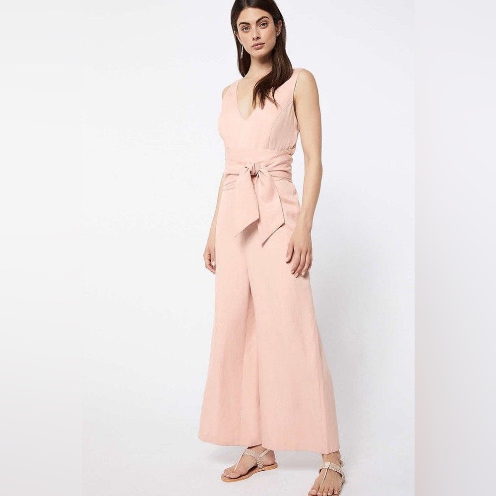 Witchery‎ Light Pink Wrap Tie Belt Sleeveless Linen Blend Wide Leg Jumpsuit